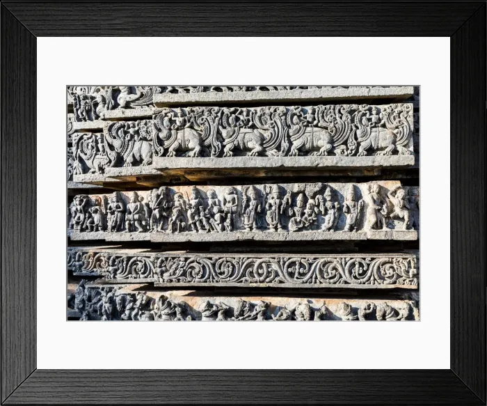 Framed Print : Carvings at the Hoysaleswara Temple at Halebid in Karnataka, India Framed Print : Carvings at the Hoysaleswara Temple at Halebid in Karnataka, India