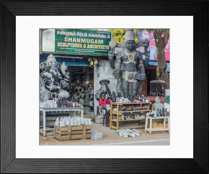 Framed Print : A stone carving shop at Mamallapuram in Tamil Nadu, India