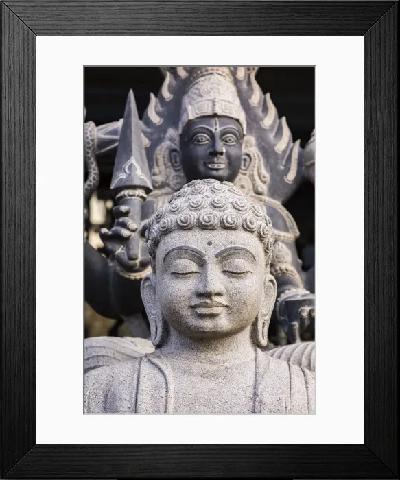 Framed Print : Granite stone carvings outside a shop at Mamallapuram in Tamil Nadu, India