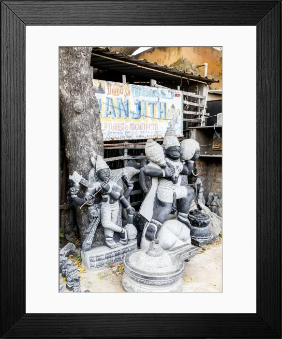 Framed Print : A stone carving shop at Mamallapuram in Tamil Nadu, India