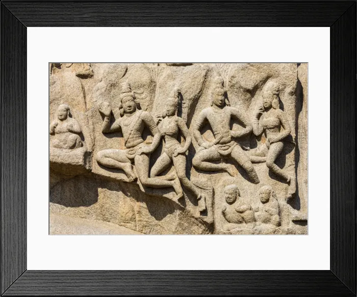 Framed Print : A bas relief carving in granite at Mamallapuram in Tamil Nadu, India Framed Print : A bas relief carving in granite at Mamallapuram in Tamil Nadu, India