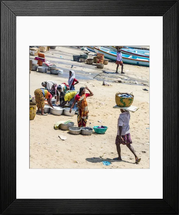 Framed Print : The beach at Vizhinjam near Kovalam where the fishing boats land their catches. This is in Kerala, India