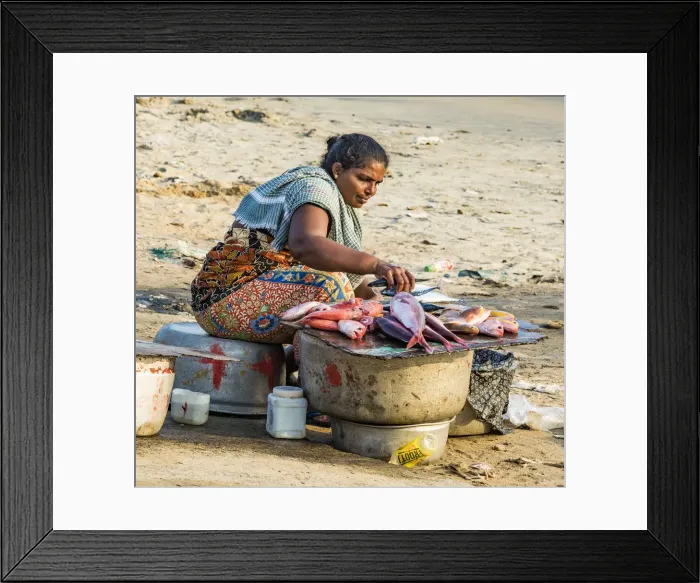 Framed Print : The beach at Vizhinjam near Kovalam where the fishing boats land their catches. This is in Kerala, India