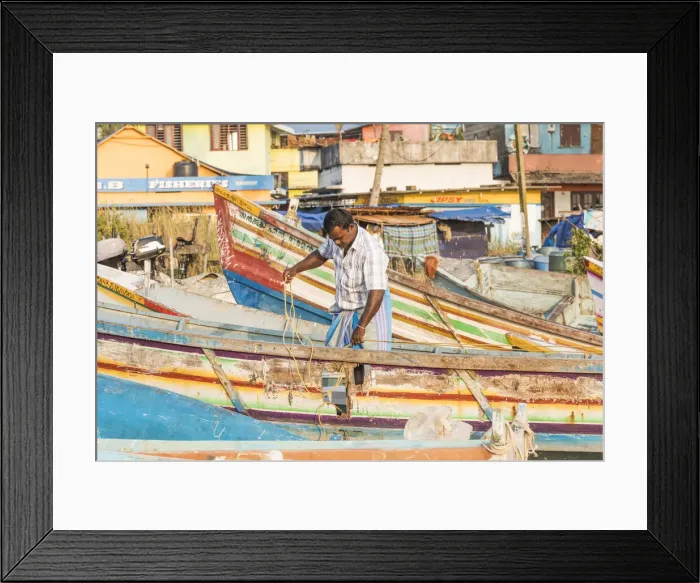 Framed Print : The beach at Vizhinjam near Kovalam where the fishing boats land their catches. This is in Kerala, India