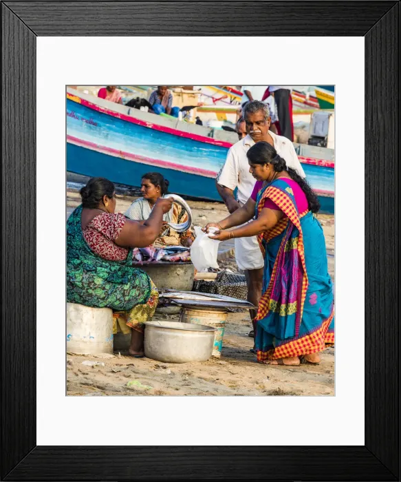 Framed Print : The beach at Vizhinjam near Kovalam where the fishing boats land their catches. This is in Kerala, India