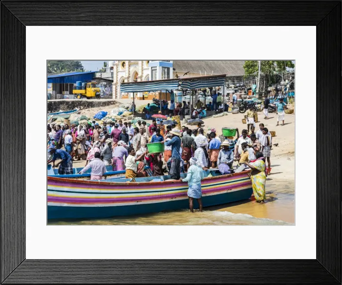 Framed Print : The beach at Vizhinjam near Kovalam where the fishing boats land their catches. This is in Kerala, India