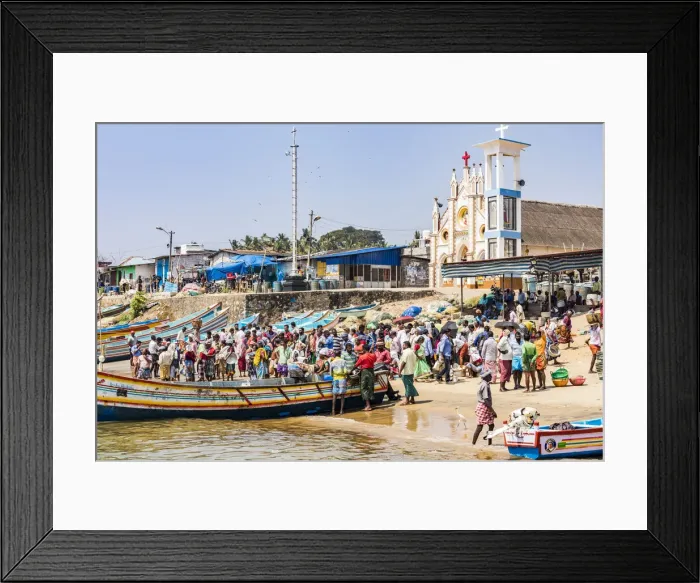 Framed Print : The beach at Vizhinjam near Kovalam where the fishing boats land their catches. This is in Kerala, India