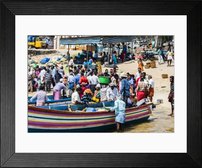 Framed Print : The beach at Vizhinjam near Kovalam where the fishing boats land their catches. This is in Kerala, India