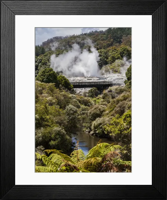 Framed Print : Vapour rising from an active volcanic area at Te Puia in Roturua, Bay of Plenty, in New Zealand