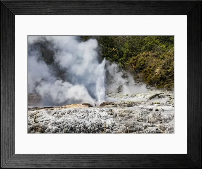 Framed Print : Vapour rising from an active volcanic area at Te Puia in Roturua, Bay of Plenty, in New Zealand