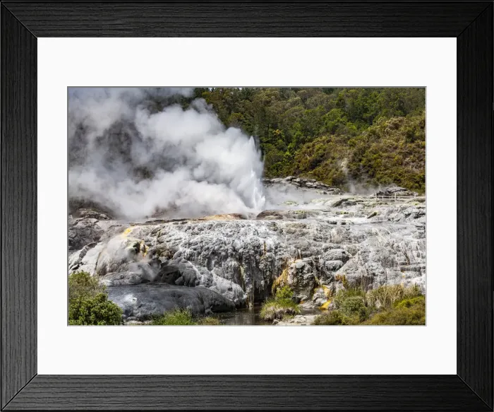 Framed Print : Vapour rising from an active volcanic area at Te Puia in Roturua, Bay of Plenty, in New Zealand