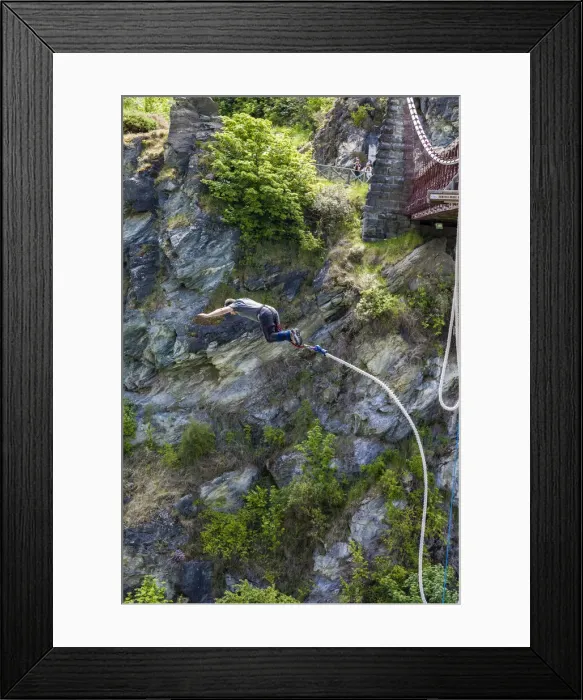 Framed Print : A bungee jumper at the River Kawarau in Otago, New Zealand