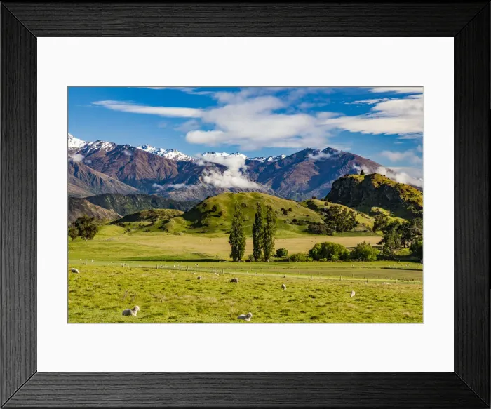 Framed Print : Farmland near Lake Wanaka in Otago, New Zealand