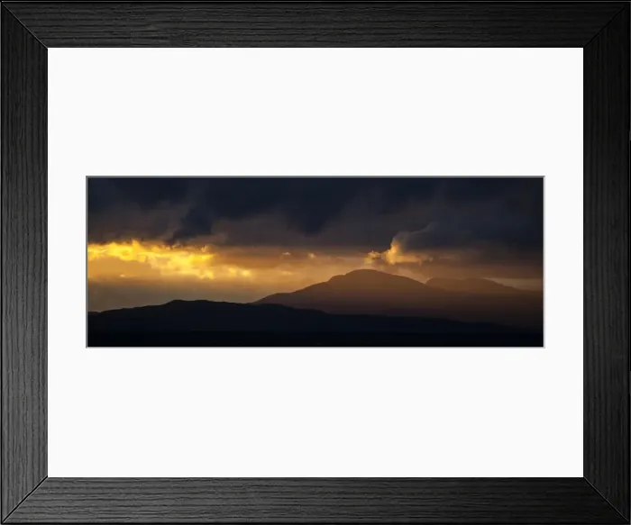 Framed Print : The setting sun over Mull from Benderloch in Argyll and Bute, Scotland