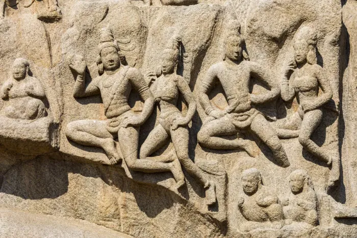 Framed Print : A bas relief carving in granite at Mamallapuram in Tamil Nadu, India Framed Print : A bas relief carving in granite at Mamallapuram in Tamil Nadu, India