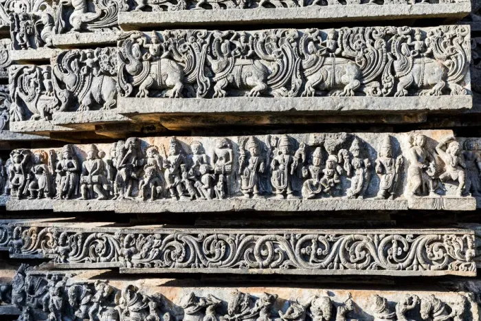 Framed Print : Carvings at the Hoysaleswara Temple at Halebid in Karnataka, India Framed Print : Carvings at the Hoysaleswara Temple at Halebid in Karnataka, India