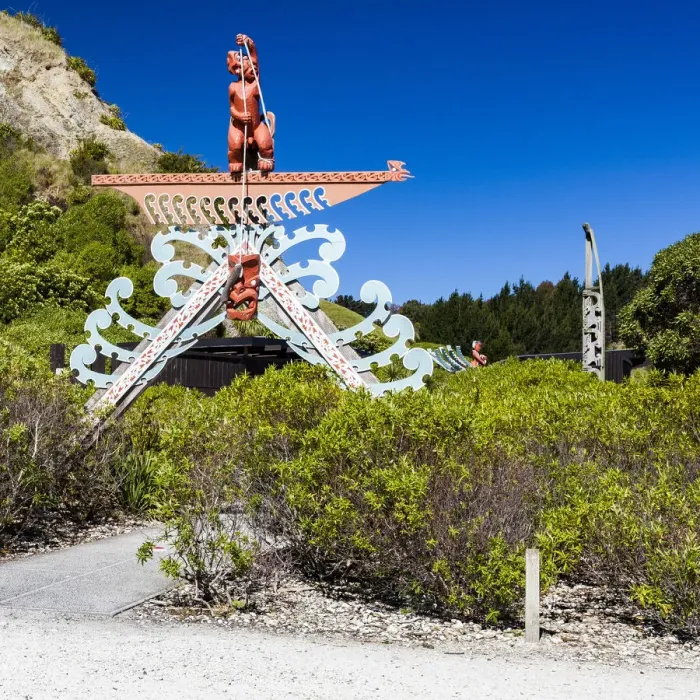 Framed Print : A Maori wooden carving at Kaikoura in Canterbury, New Zealand