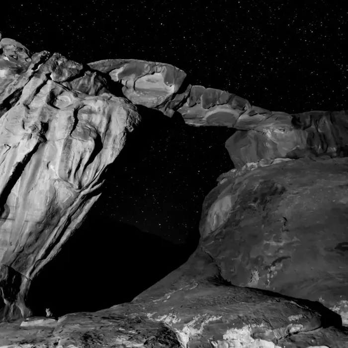Framed Print : A night-time picture of a natural arch at Wadi Rum, Jordan