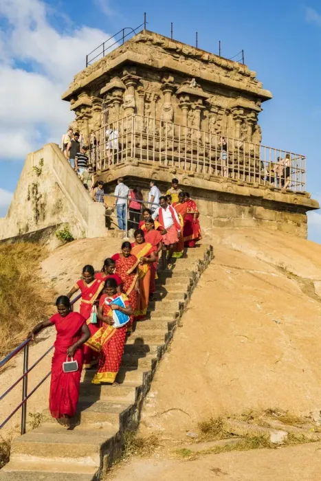 Framed Print : Pilgrims at a temple at Mamallapuram in Tamil Nadu, India Framed Print : Pilgrims at a temple at Mamallapuram in Tamil Nadu, India