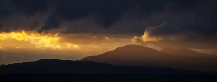 Framed Print : The setting sun over Mull from Benderloch in Argyll and Bute, Scotland