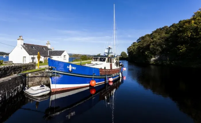 Framed Print : A ship in the Crinan Canal, Scotland