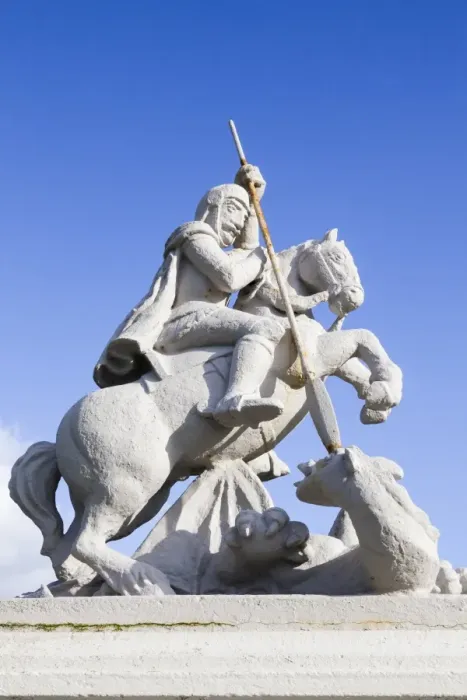 Framed Print : A statue of St George at the Italian Chapel, Orkney, Scotland