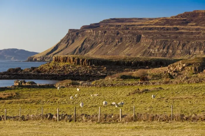 Framed Print : Volcanic scenery at Ardtun, Mull, Scotland
