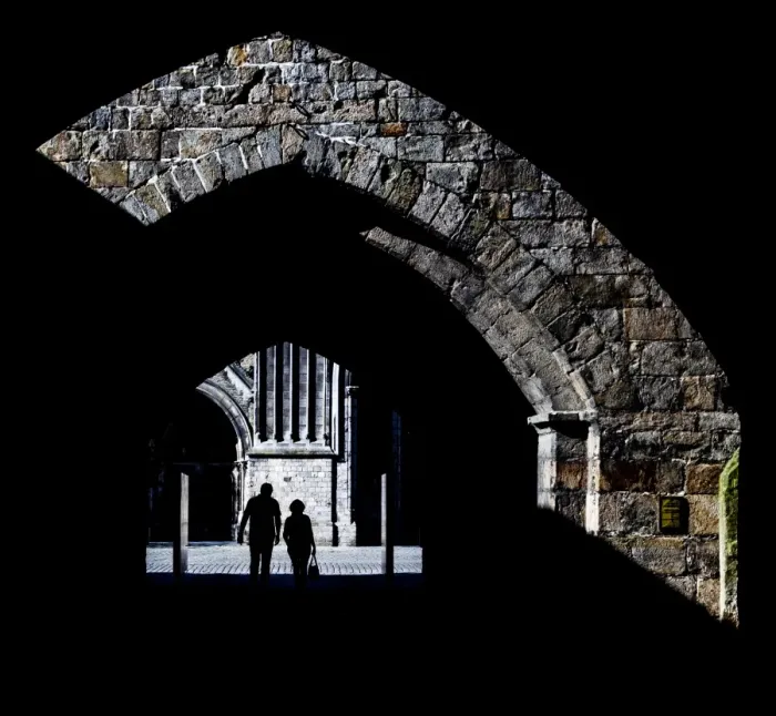 Framed Print : Under the Ypres Cloth Hall in Belgium