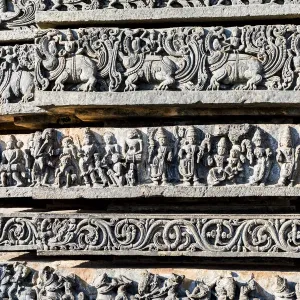 Carvings at the Hoysaleswara Temple at Halebid in Karnataka, India