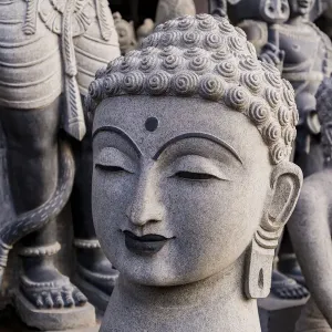 Granite stone carvings outside a shop at Mamallapuram in Tamil Nadu, India