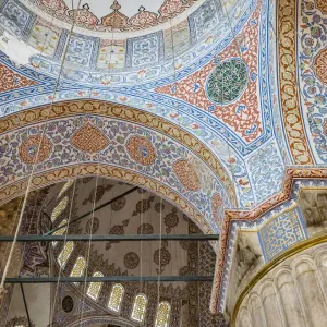 The interior of the Blue Mosque in Istanbul, Turkey