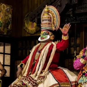 A Kathakali performance at Fort Kochi in Kerala, India A Kathakali performance at Fort Kochi in Kerala, India