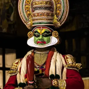 A Kathakali performance at Fort Kochi in Kerala, India A Kathakali performance at Fort Kochi in Kerala, India