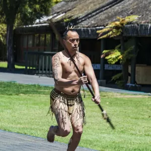 A Maori performer at Te Puia in Roturua, Bay of Plenty in New Zealand