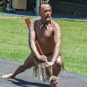 A Maori performer at Te Puia in Roturua, Bay of Plenty in New Zealand