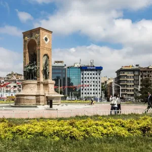 The Monument of Independence in Taksim Square in Istanbul, Turkey