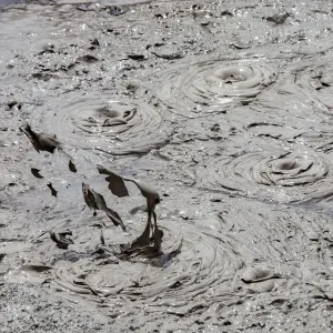 A mud pool in an active volcanic area at Te Puia in Roturua, Bay of Plenty, in New Zealand
