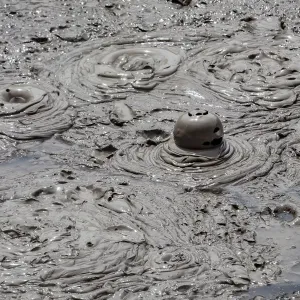 A mud pool in an active volcanic area at Te Puia in Roturua, Bay of Plenty, in New Zealand