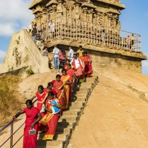 Pilgrims at a temple at Mamallapuram in Tamil Nadu, India