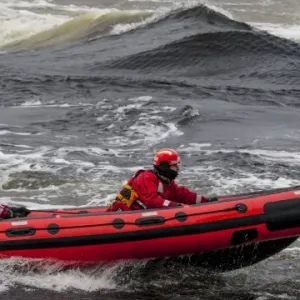 A rescue boat at the Falls of Lora in Connel in Argyll and Bute, Scotland