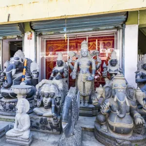 A stone carving shop at Mamallapuram in Tamil Nadu, India