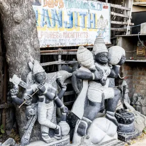 A stone carving shop at Mamallapuram in Tamil Nadu, India