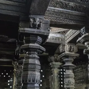 Stone carvings at the Chennakesava Temple at Belur in Karnataka, India