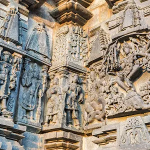 Stone carvings at the Chennakesava Temple at Belur in Karnataka, India