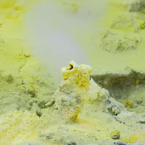 A sulphur-encrusted vent on the volcanic White Island in Bay of Plenty, New Zealand