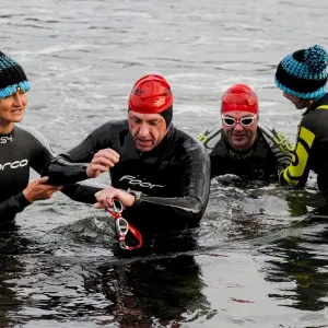 A swimmer finishing the first leg of the 2014 Celtman Triathlon A swimmer finishing the first leg of the 2014 Celtman Triathlon