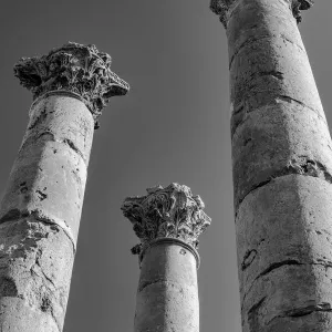 Tall pillars at the Temple of Artemis at the Roman city in Jerash, Jordan