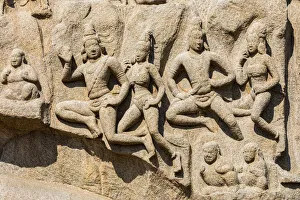 India Prints: A bas relief carving in granite at Mamallapuram in Tamil Nadu, India