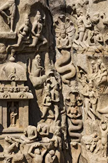 India Prints: A bas relief carving in granite at Mamallapuram in Tamil Nadu, India