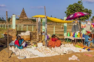 A beach stall selling sea shells at Mamallapuram in Tamil Nadu, India